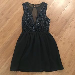 Black Sequin Black Dress with Open Back